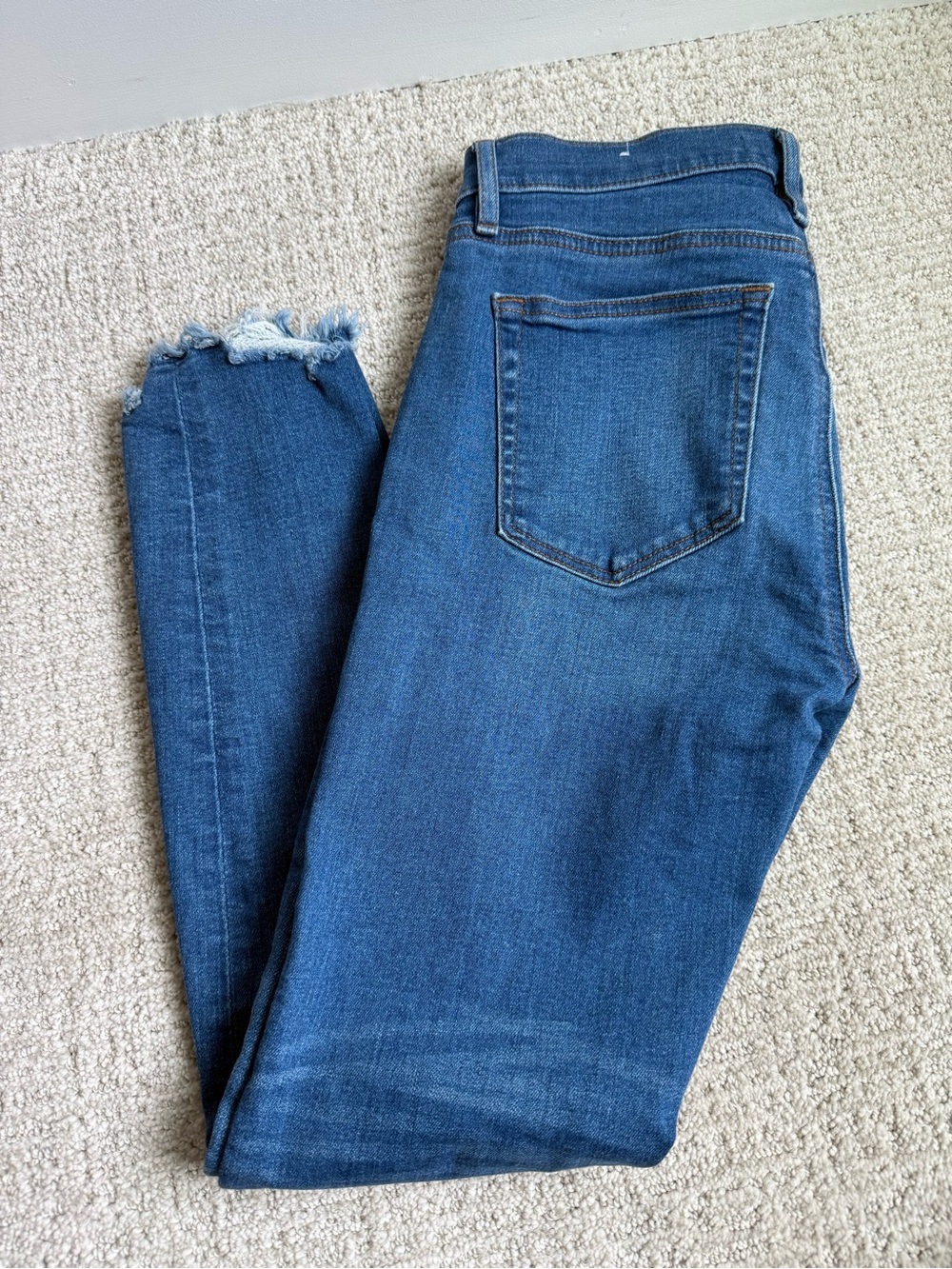 LOFT Dark Blue High-Rise Cropped Jeans with Frayed Hem